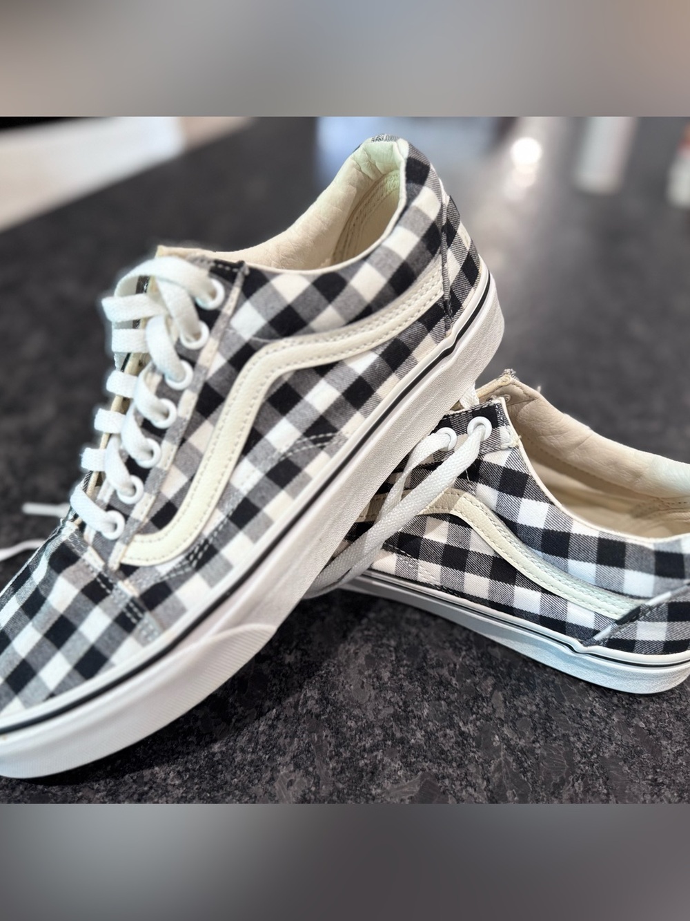 Vans Black & White Gingham Old Skool Sneakers - Picture 2 of 5